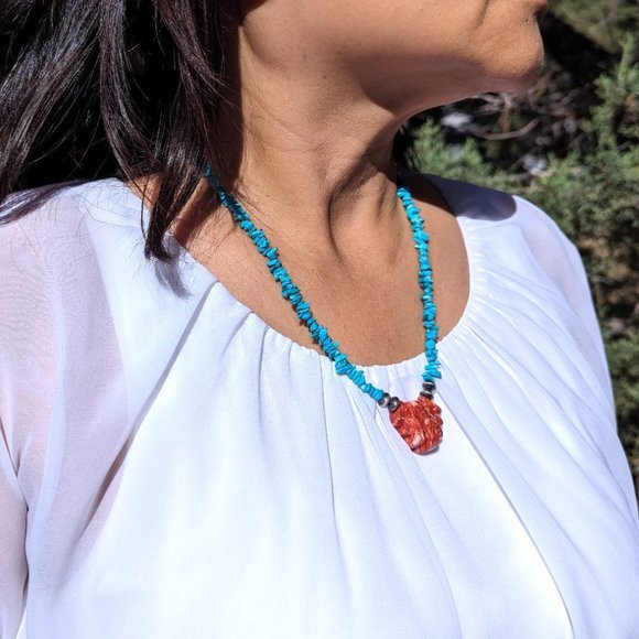 Navajo Necklace Handmade Sleeping Beauty Turquoise & Spiny Oyster NA Jewelry*** - Picture 4 of 10